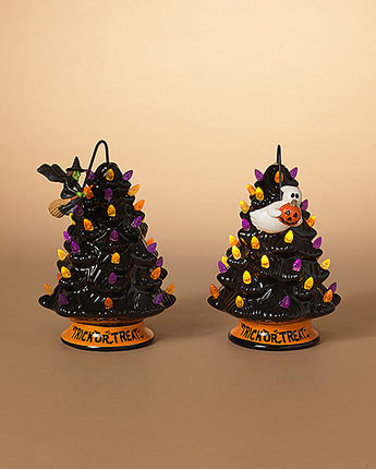 Lighted Ceramic Halloween Tree with Rotating Character 12"