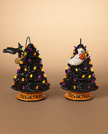 Lighted Ceramic Halloween Tree with Rotating Character 10"