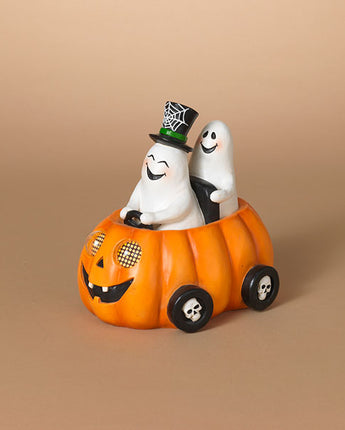 Lighted Halloween Ghost in Pumpkin Car with Moving Eyes 8.3"