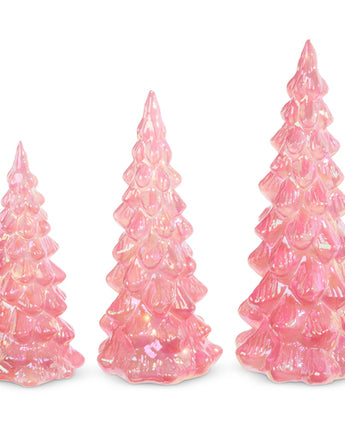 Lighted Pink Iridescent Trees Set of 3