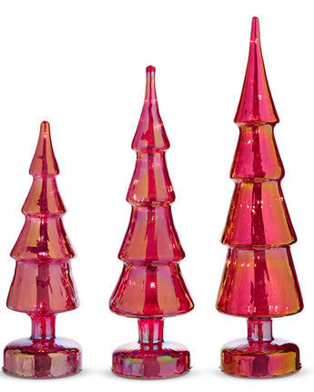 Lighted Red Iridescent Trees Set of 3