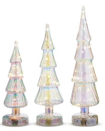 Lighted White Iridescent Trees Set of 3