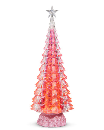 15" Pink Lighted Tree Snow Globe