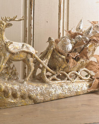 22" Gold Resin Reindeer Sleigh