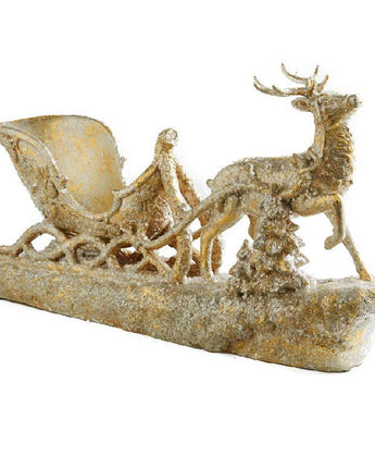 22" Gold Resin Reindeer Sleigh