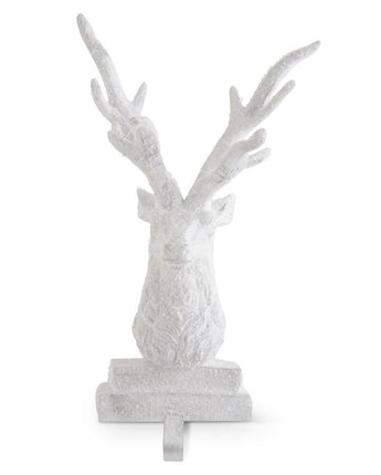 12" White Glitter Deer Bust Stocking Holder