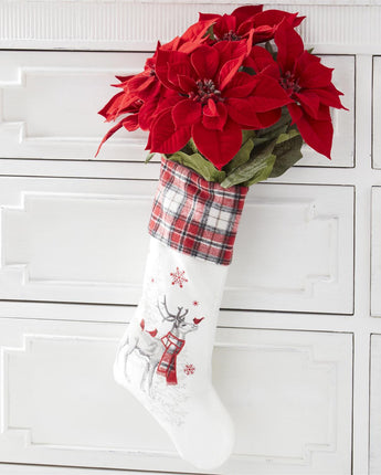 17.5" White & Plaid Reindeer Stocking