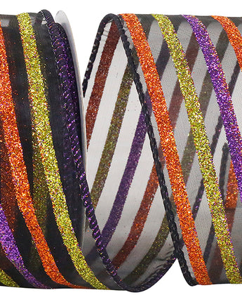 STRIPED SHEER WIRED EDGE RIBBON 2.5" X 10 YDS