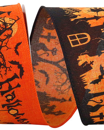 HALLOWEEN STREET WIRED EDGE RIBBON 2.5" X 10 YDS