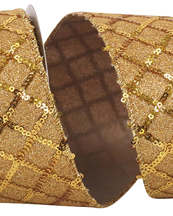 4" GOLD SEQUIN GLIMMER LATTICE DELUXE RIBBON