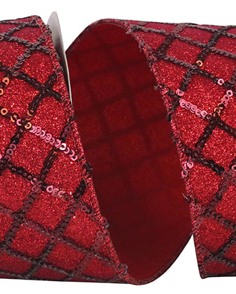 4" RED SEQUIN GLIMMER LATTICE DELUXE RIBBON