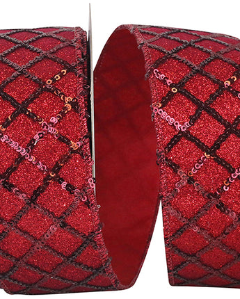 2.5" RED SEQUIN GLIMMER LATTICE DELUXE RIBBON