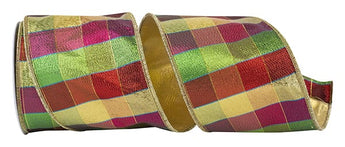 4" JEWEL TONE METALLIC CHECK GOLD BACKED RIBBON