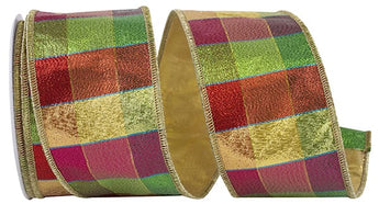 2.5" JEWEL TONE METALLIC CHECK GOLD BACKED RIBBON