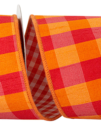 TIERRA CHECK DUPIONI GINGHAM BACKED WIRED EDGE RIBBON 4" X 5 YDS