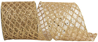 4" GOLD GLITTER MESH DIAMOND WEB SEQUIN DOTSRIBBON