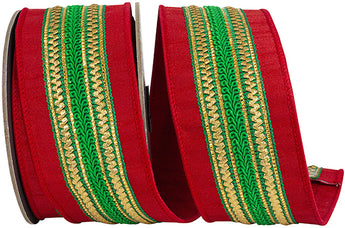 2.5" REGAL STRIPE GREEN TRIMMING DUPIONI DELUXE RIBBON