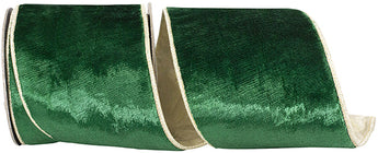 4" PLUSH HOLIDAY GREEN VELVET DELUXE DUPIONI METALLIC RIBBON