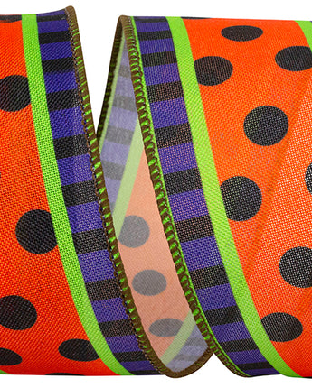 HALLOWEEN FESTIVE DOT WIRED EDGE RIBBON 2.5" X 10 YDS