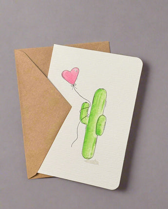 Cactus with Heart Balloon