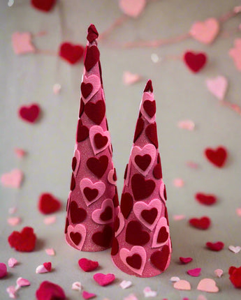 14"-18" Dancing Hearts Glitter Cone Tree (Set of 2)