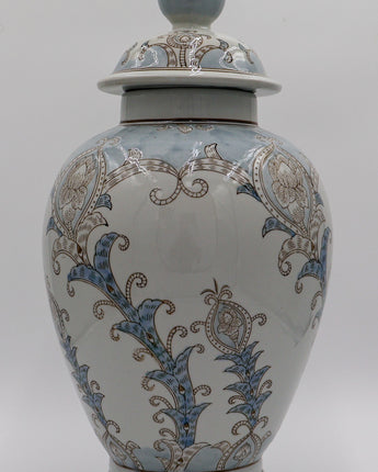 Light Blue & Gray Floral Ceramic Lidded Vase 20.25"