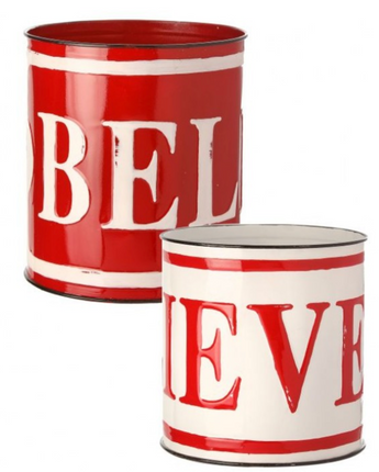 Metal "Believe" Container 8"