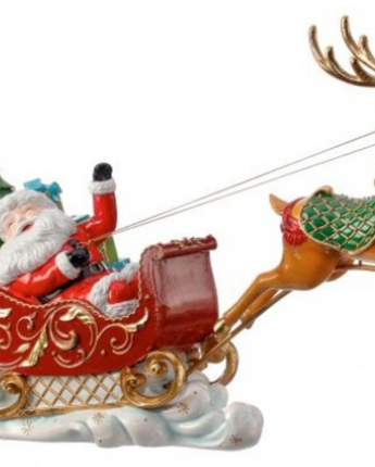 Resin Santa with Flying Reindeer 16"