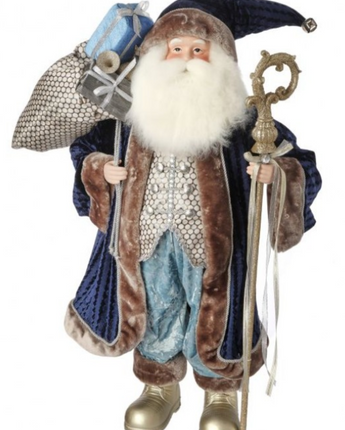 Winter Blue Santa with Sack & Staff 36"