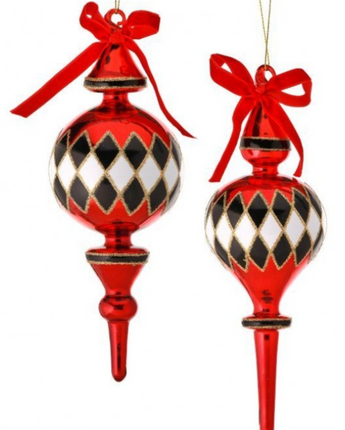 Glass Harlequin Finial Ornament 8"