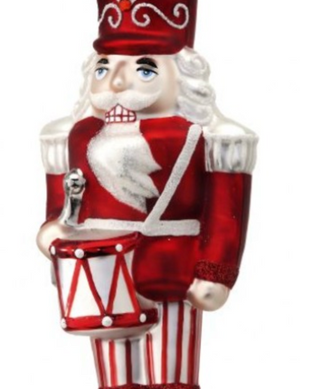 Glass Peppermint Candy Nutcracker Ornament 6"