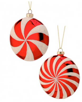 Glass Peppermint Disk Ornament 4"