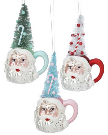 Glass Santa Cup with Tree Ornament 6.5"