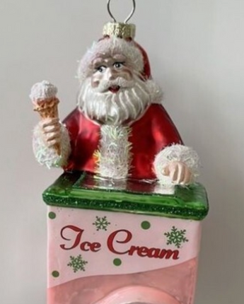 Glass Santa Ice Cream Cart Ornament 6"