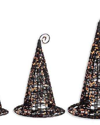 Black Glitter Wire Witches Hats Set of 3