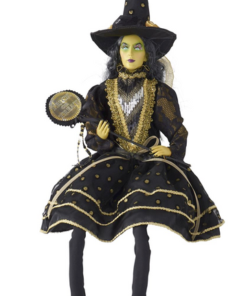 Clara Sitting Witch with Black and Gold Dot Dress 28"