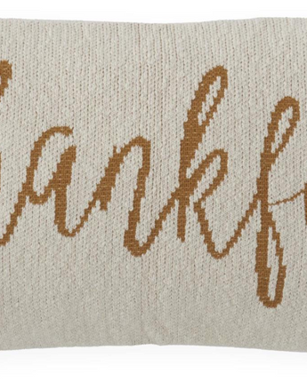 Cream Cotton Knit Pillow with Yellow "Thankful" 24"