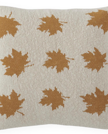 Cream Cotton Knit Pillow with Yellow Leaves 20"