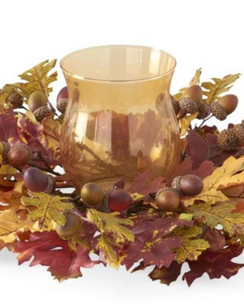 Multicolor Fall Oak Leaves Candle Ring 18"