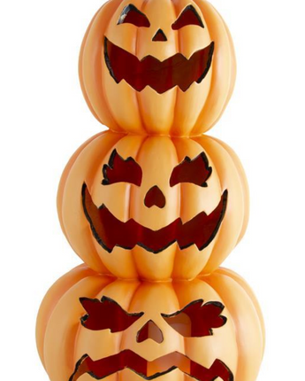 Orange Resin LED Flicker Flame 3-Stack Jack-O-Lantern 30"