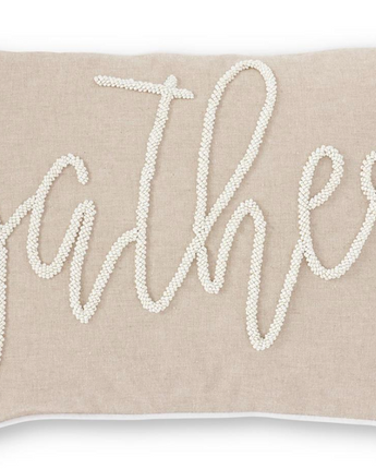 Rectangular Tan White Beaded "Gather" Pillow 20"