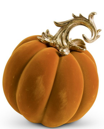 Velvet Pumpkin with Gold Filigree Stem 12"