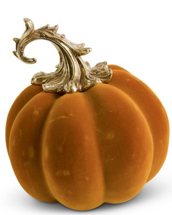 Velvet Pumpkin with Gold Filigree Stem 9.5"