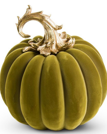 Velvet Pumpkin with Gold Filigree Stem 14.5"