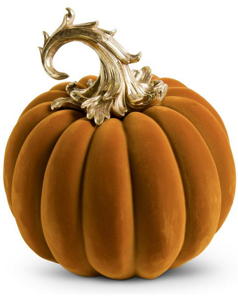 Velvet Pumpkin with Gold Filigree Stem 14.5"