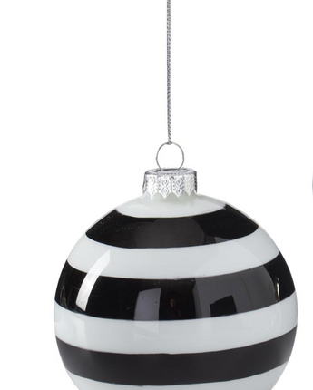 Black & White Striped Glass Ornament 4"