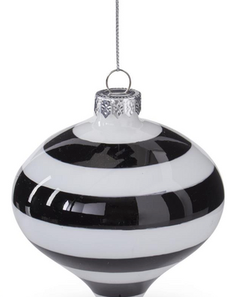 Black & White Striped Glass Ornament 4"