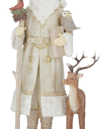 Cream Resin Coat Santa with Cardinal 15.25"