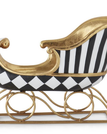 Gold Gilded Black & White Harlequin Resin Sleigh 14"