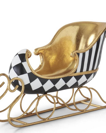 Gold Gilded Black & White Harlequin Resin Sleigh 14"